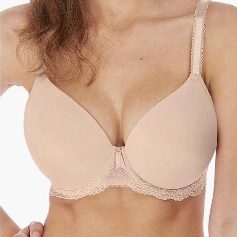 NWT Freya Expression Underwire Demi Plunge Molded T-Shirt Bra Beige 32I